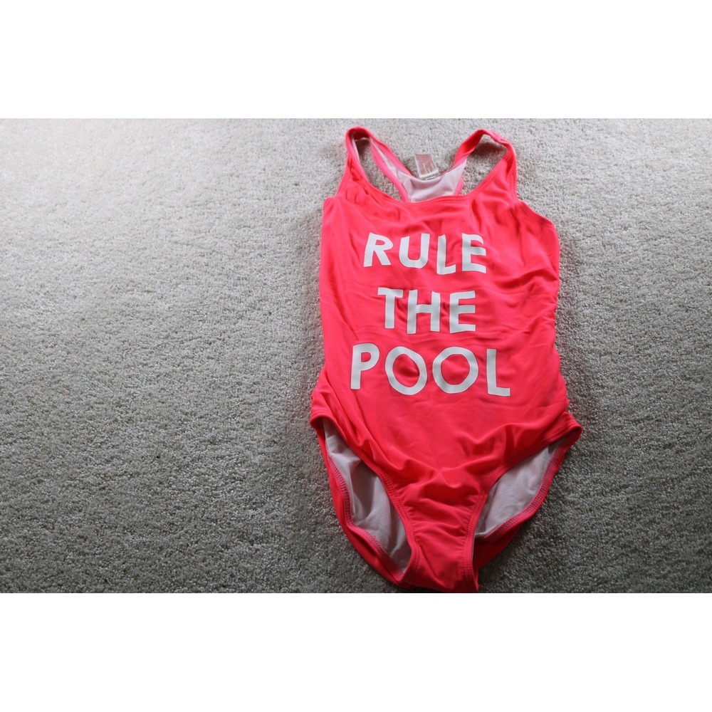 Cat & Jack Swimsuit Girls XL 14-16 Pink Coral One Piece Racerback Rule The Pool